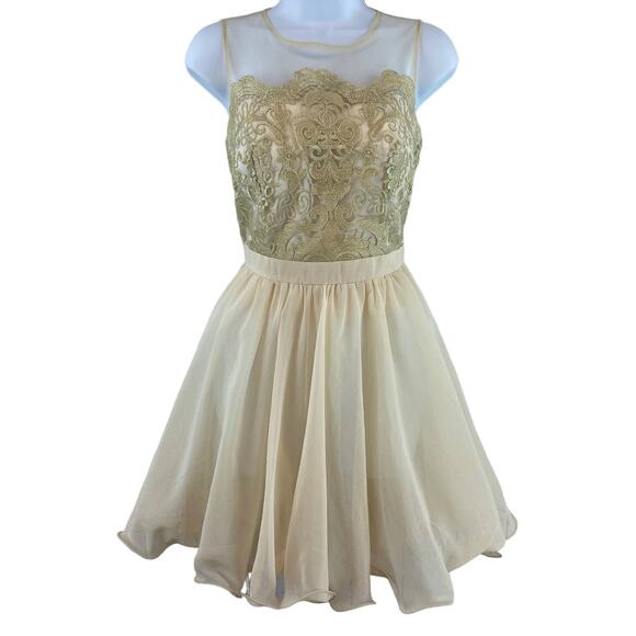 Chi Chi London Dresses & Skirts - Chi Chi London Cream/Gold Chiffon Lace Fit & Flare Special Occasion Dress Size 6